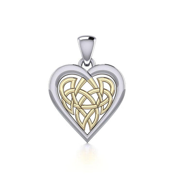Celtic Knot Heart Sterling Silver and 14K Gold Accent Pendant MPD3015 - Jewelry